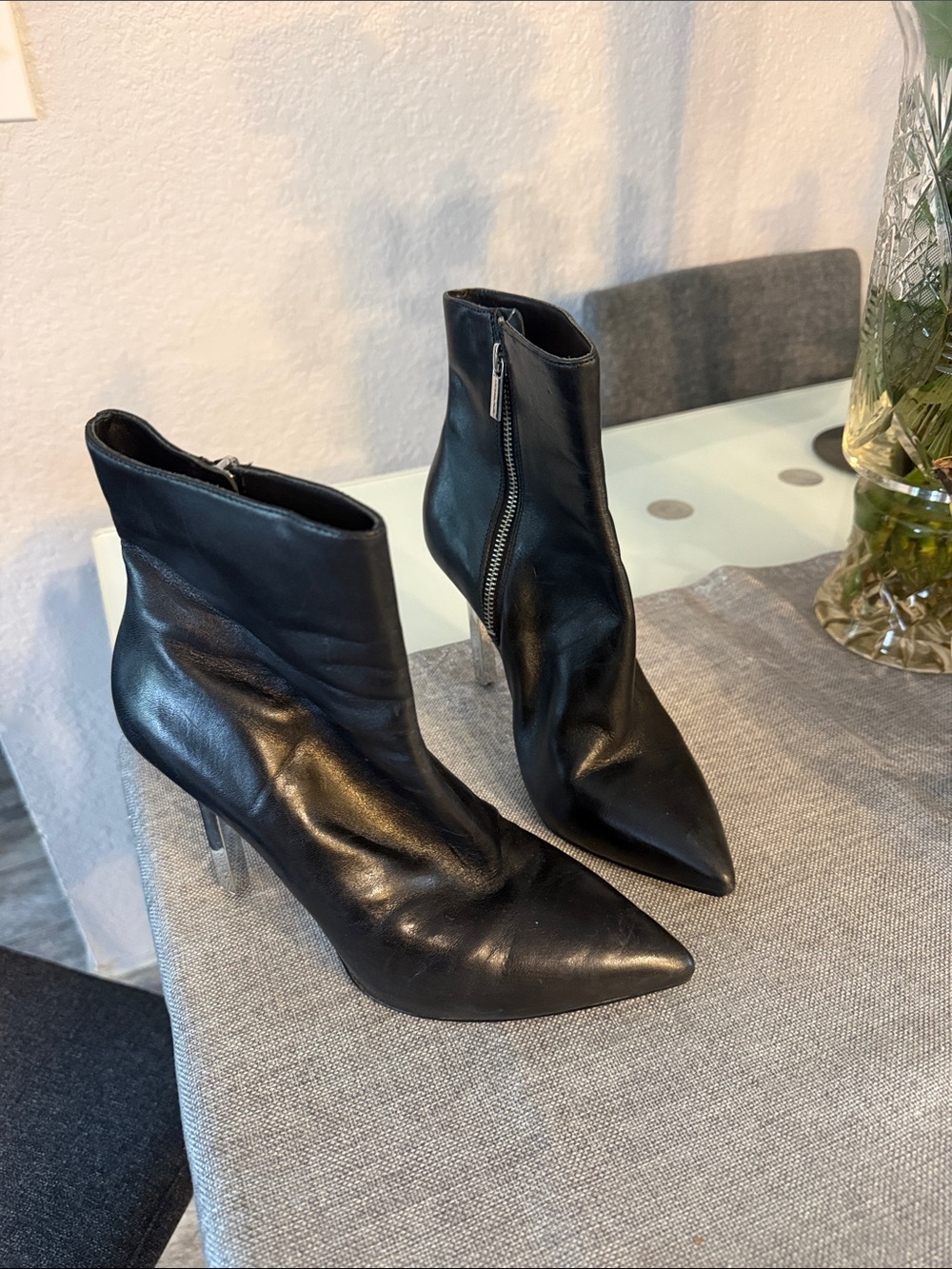 Michael Kors Black Pointed Leather Stiletto Ankle Boots